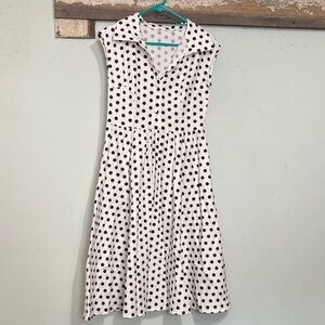 Pinup rockabilly White Polka Dot Sleeveless Collared Dress